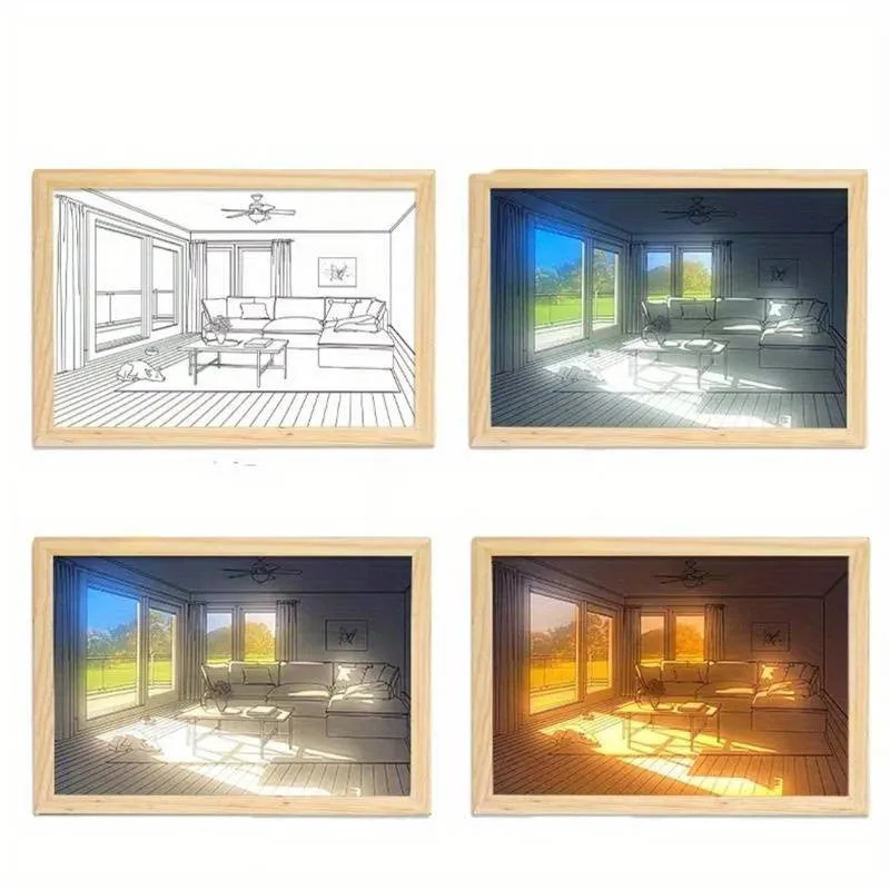 Tablou cu telecomanda led , umbre si peisaje Light Village