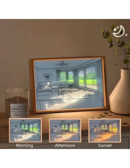 Tablou cu telecomanda led , umbre si peisaje Light Village