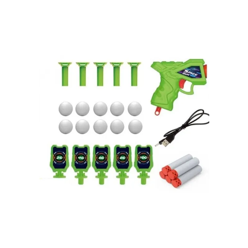 Jucarie zburatoare cu mingii si pistol cu tinte dark shot