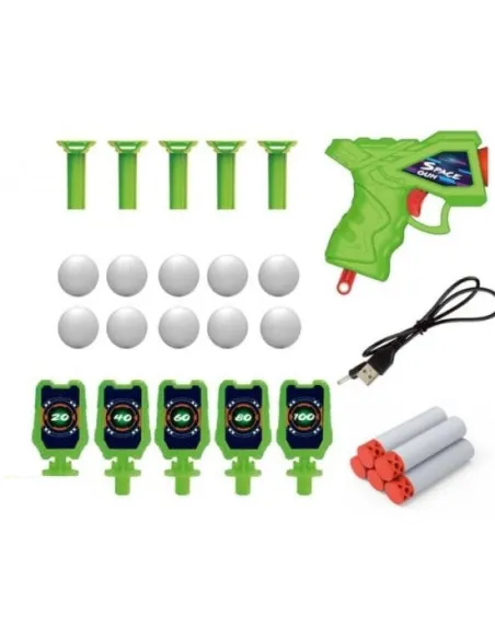 Jucarie zburatoare cu mingii si pistol cu tinte dark shot