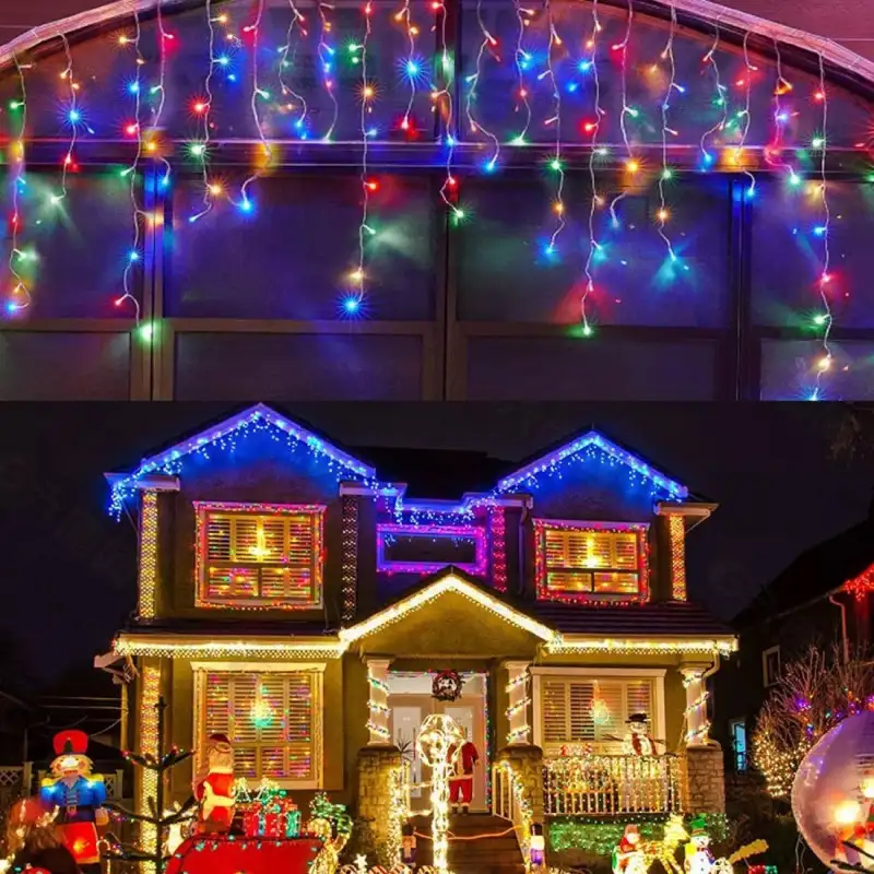 Instalatie de Craciun perdea luminoasa cu franjuri inegali , 45 m