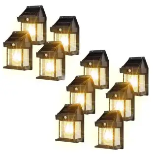Set 10 x Lampa solara de perete LED cu senzor de miscare fara fir