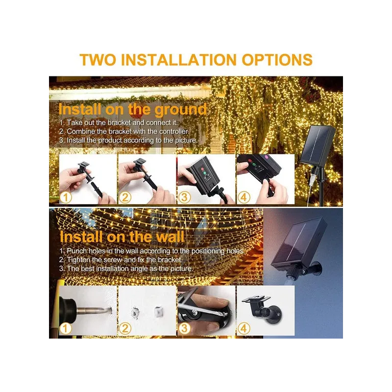 Instalatie 500 LED cu panou solar mare, 50 M, multicolor,  pentru exterior