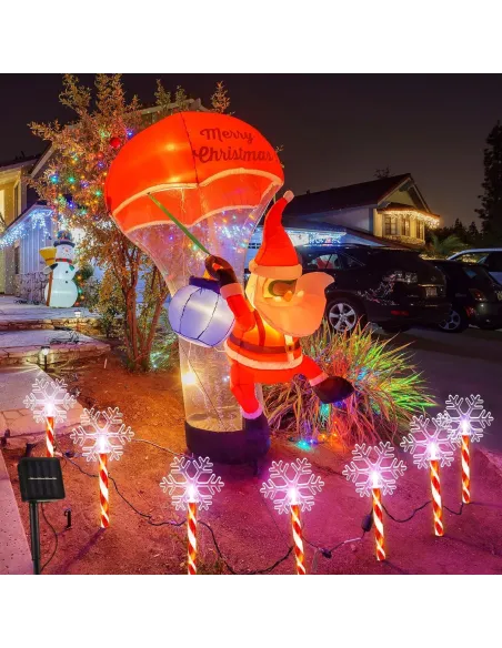 Decoratiune solara cu 5 acadele cu fulgi de nea, alb cald, pentru exterior