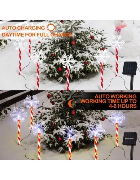 Decoratiune solara cu 5 acadele cu fulgi de nea, alb cald, pentru exterior