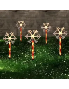 Decoratiune solara cu 5 acadele cu fulgi de nea, alb cald, pentru exterior, 45cm 2