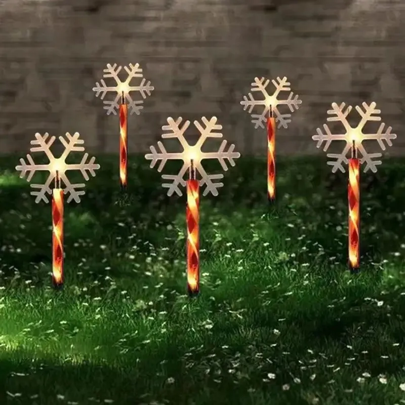 Decoratiune solara cu 5 acadele cu fulgi de nea, alb cald, pentru exterior, 45cm