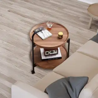 Masuta cu doua polite, roti , culoare maro 2