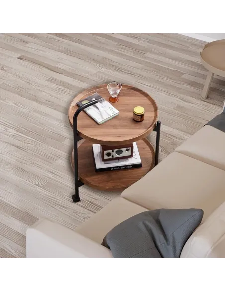 Masuta cu doua polite, roti , culoare maro