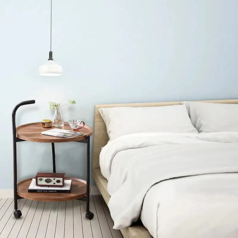 Masuta cu doua polite, roti , culoare maro