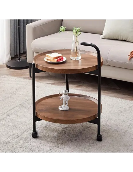 Masuta cu doua polite, roti , culoare maro