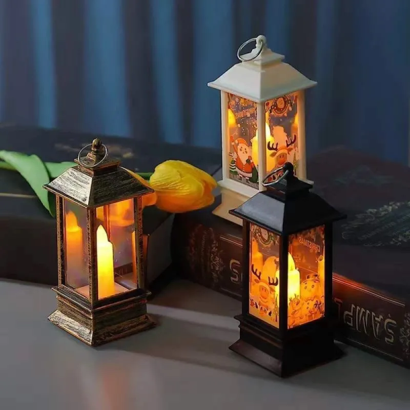 Set 2 x Decoratiune de Craciun , Mos Craciun si om de zapada , lumina vintage