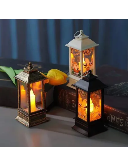 Set 2 x Decoratiune de Craciun , Mos Craciun si om de zapada , lumina vintage