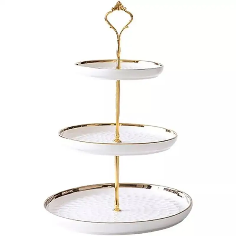 Platou pentru prajituri , supraetajat cu 3 niveluri alb