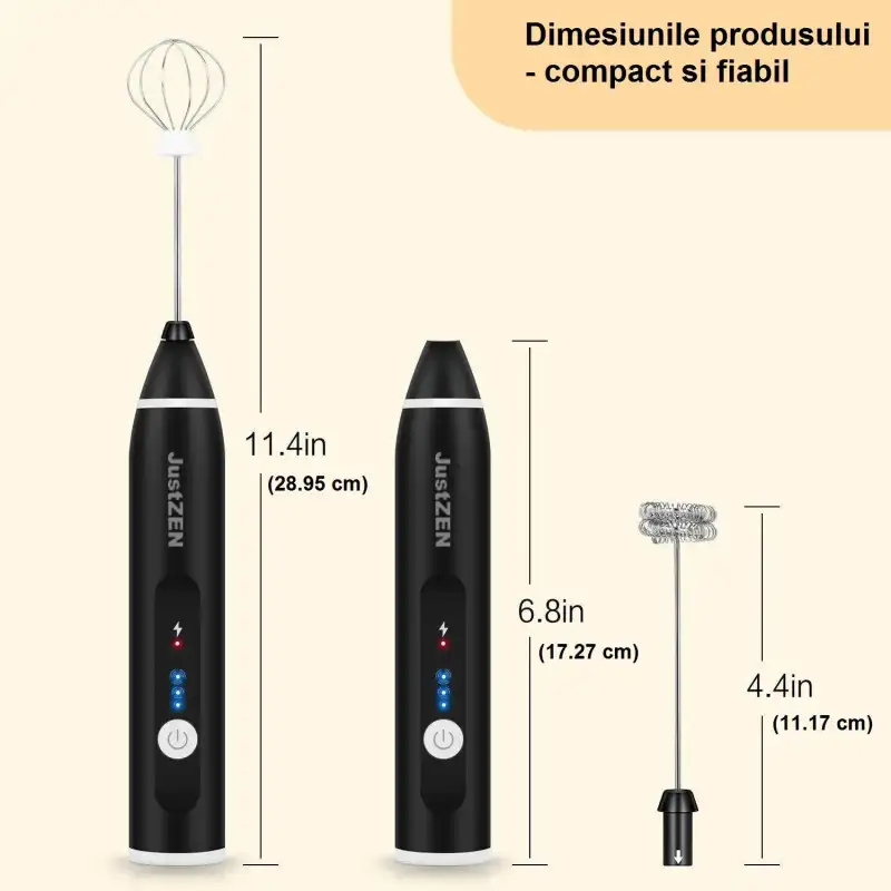 Mixer frappe cu 2 capete, 3 trepte de viteza,acumulator reincarcabil USB super portabil, negru