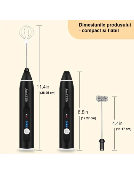 Mixer frappe cu 2 capete, 3 trepte de viteza,acumulator reincarcabil USB super portabil, negru
