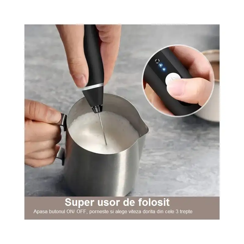 Mixer frappe cu 2 capete, 3 trepte de viteza,acumulator reincarcabil USB super portabil, negru