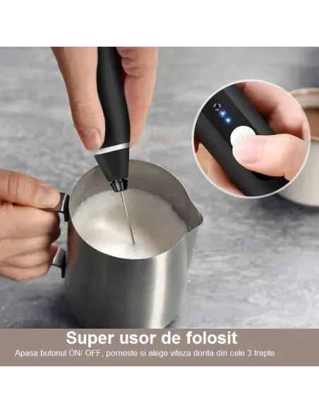 Mixer frappe cu 2 capete, 3 trepte de viteza,acumulator reincarcabil USB super portabil, negru