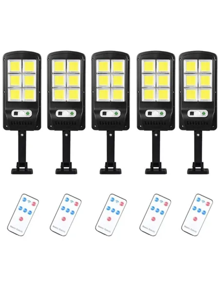 Set 5 x Lampa solara cu 6 celule, LED-uri COB si telecomanda