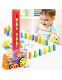 Trenuleț Domino pentru Copii – 80 Piese, Construcție Automată, Lumini & Sunete