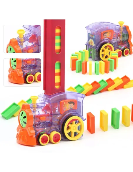 Trenuleț Domino pentru Copii – 80 Piese, Construcție Automată, Lumini & Sunete