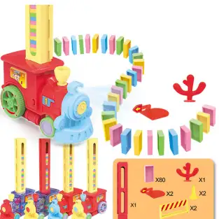 Trenuleț Domino pentru Copii – 80 Piese, Construcție Automată, Lumini & Sunete 2
