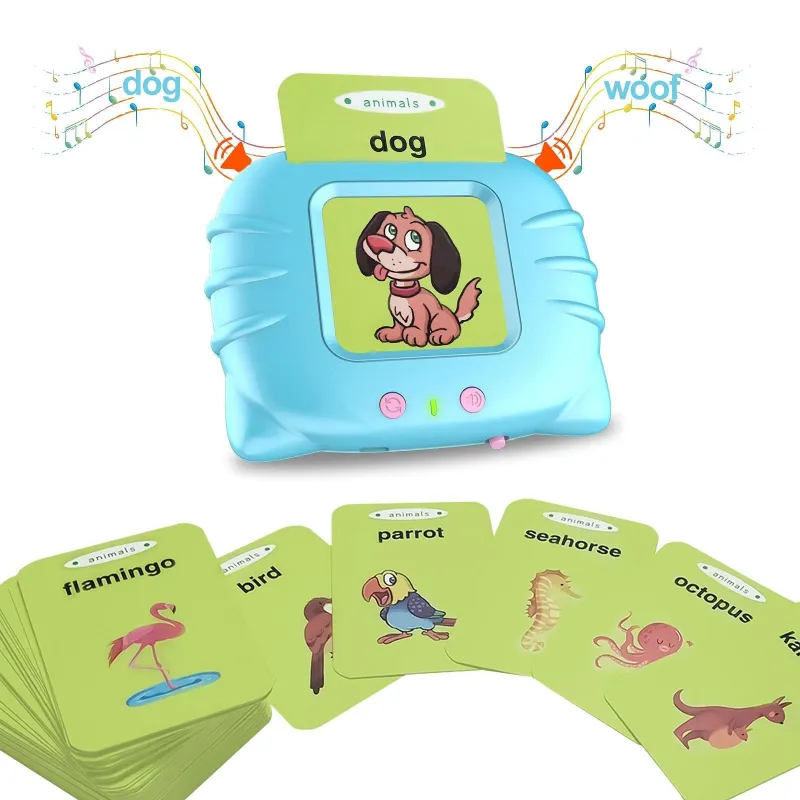 Set invatare cuvinte engleză – Jucărie educativa audio, 114 flash carduri (228 cuvinte), pentru copii 2+ ani, culoare albastră