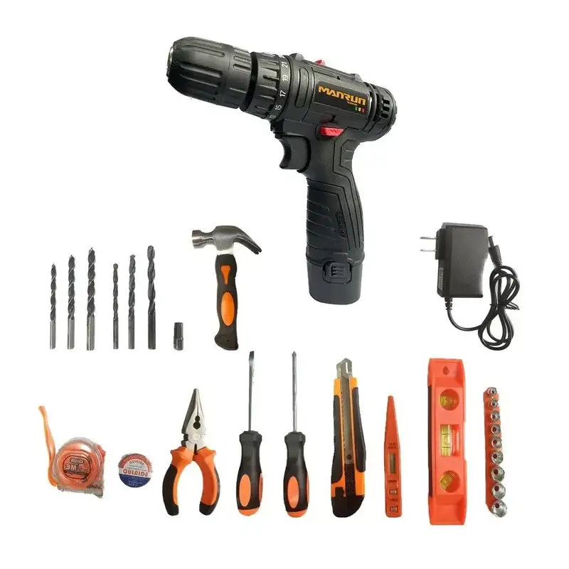 Bormasina electrica Dasgut cu 2 acumulatori, incarcator si 17 accesorii, 12 v