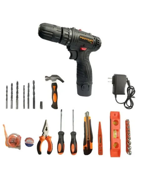 Bormasina electrica Dasgut cu 2 acumulatori, incarcator si 17 accesorii, 12 v