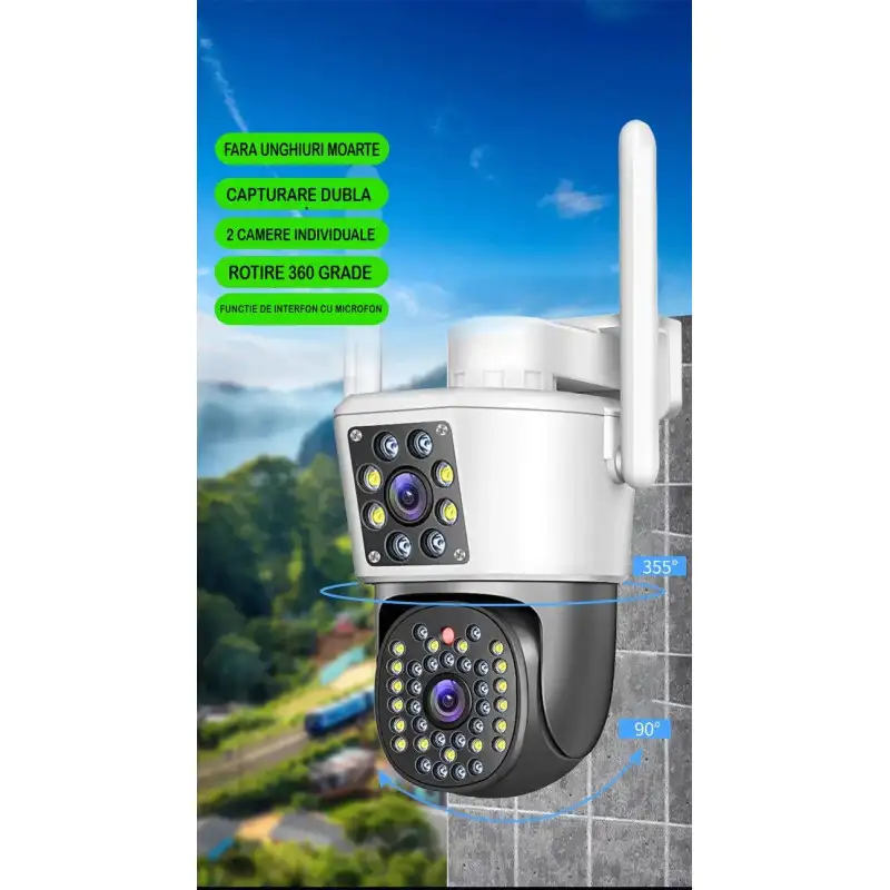 Camera de Supraveghere Duala, Wireless Jortan JT-8293, 6MP, Viziune Nocturnă,IP66,Detectare Mișcare și Audio + Card 32 Gb