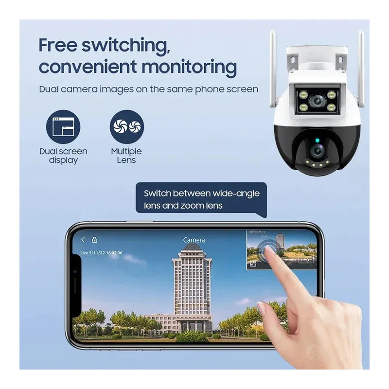 Camera duala jortan wifi, detectie umana, 8mp,full hd 4 k recunoastere faciala,