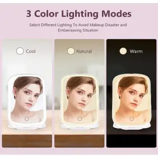 Oglinda portabila led pentru machiaj, cu suport pliabil culoare roz 2