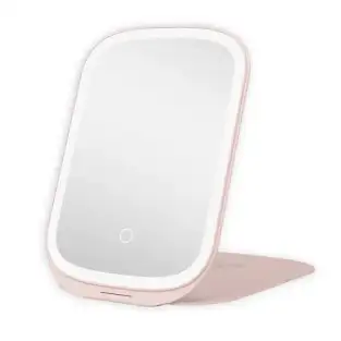 Oglinda portabila led pentru machiaj, cu suport pliabil culoare roz
