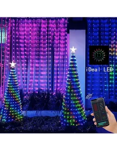 Instalatie perdea led 3x2 m , smart rgb 400 led cu cod QR, aplicatie control telefon