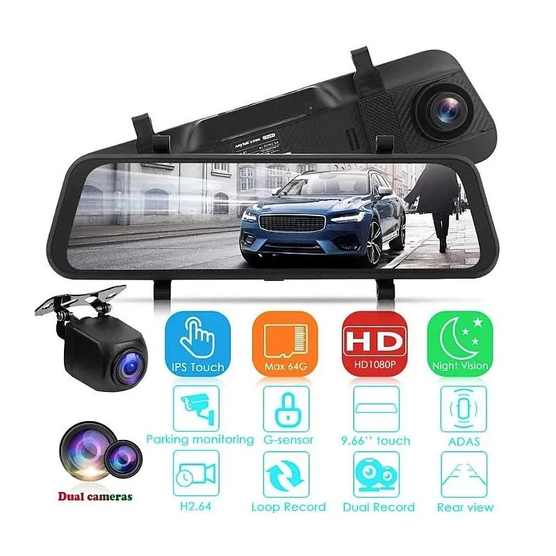 Oglinda auto cu camera fata spate 9.66 inch si cablu full display