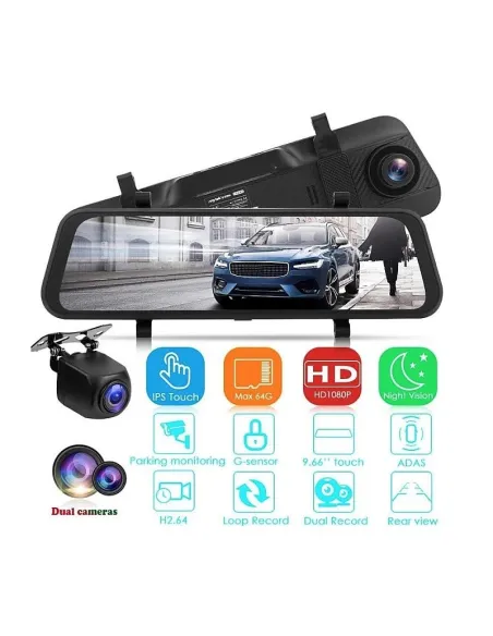 Oglinda auto cu camera fata spate 9.66 inch si cablu full display
