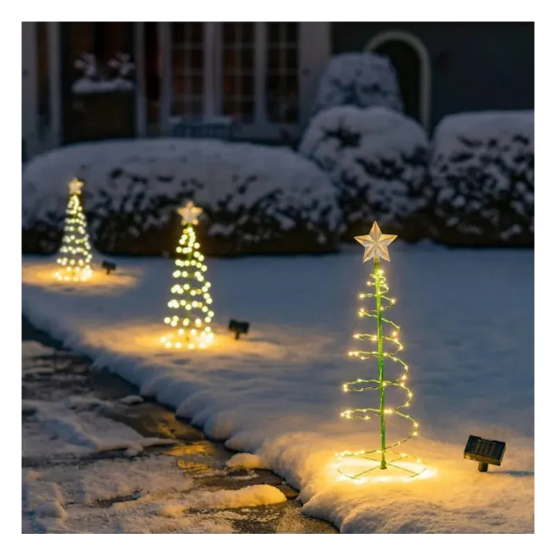 Pachet 2x Brăduți Solari cu Stea, 85cm, Lumină Alb Cald