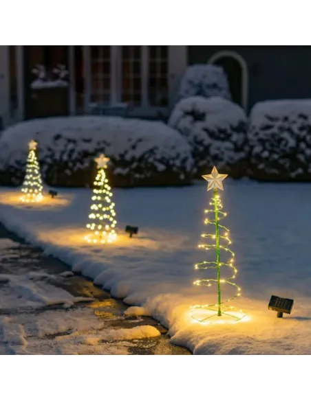 Pachet 2x Brăduți Solari cu Stea, 85cm, Lumină Alb Cald