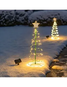Pachet 2x Brăduți Solari cu Stea, 85cm, Lumină Alb Cald