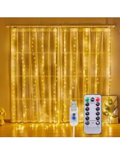 Instalație Perdea LED 3x3M, 300 LED, Alb Cald, 8 Jocuri lumini 2