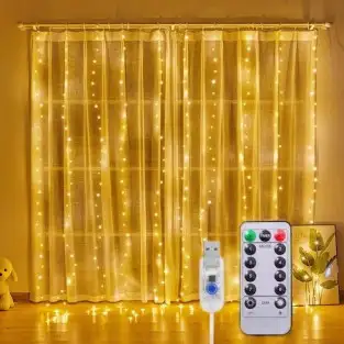 Instalație Perdea LED 3x3M, 300 LED, Alb Cald, 8 Jocuri lumini 2