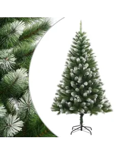 Brad artificial verde cu varfuri albe, 150cm + suport metalic