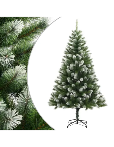 Brad artificial verde cu varfuri albe, 150cm + suport metalic