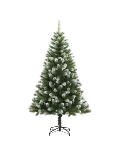 Brad artificial verde cu varfuri albe, 150cm + suport metalic 2