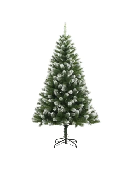 Brad artificial verde cu varfuri albe, 150cm + suport metalic