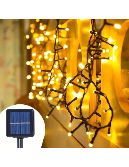Instalatie solara 300 LED cu panou solar si controler, lungime 30 metri, alb cald