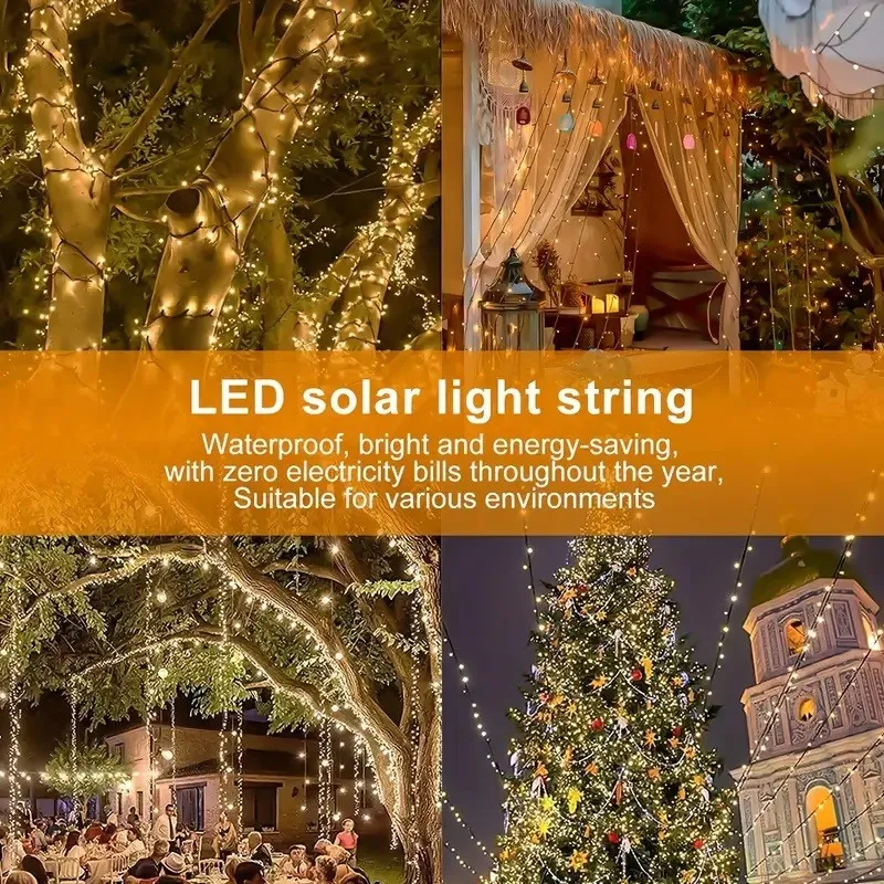 2x Instalatie solara 300 LED cu panou solar si controler, lungime 30 metri, alb cald