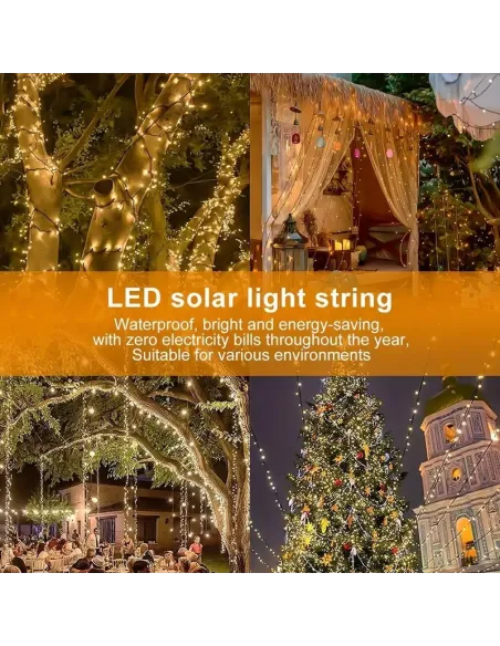 2x Instalatie solara 300 LED cu panou solar si controler, lungime 30 metri, alb cald