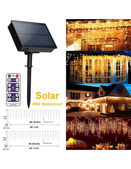 Instalatie Solara franjuri, turturi ingali, lungime12m , 300 led-uri, diverse culori