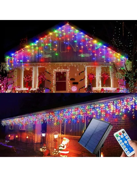 Instalatie Solara franjuri, turturi ingali, lungime12m , 300 led-uri, diverse culori